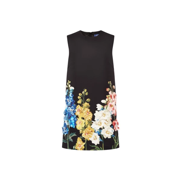 Leo Lin Yvonne Embroidered Mini Dress in Snapdragon Print in Ebony