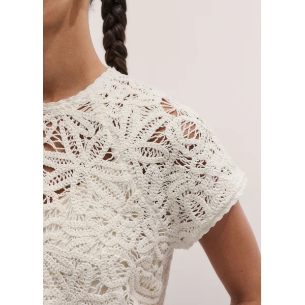 Me and Em ME+EM 2-in-1 Crochet Tee in Light Cream Top, view 3