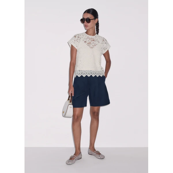 Me and Em ME+EM 2-in-1 Crochet Tee in Light Cream Top, view 4