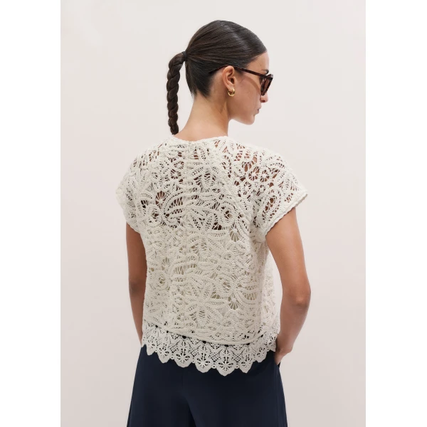 Me and Em ME+EM 2-in-1 Crochet Tee in Light Cream Top, view 6