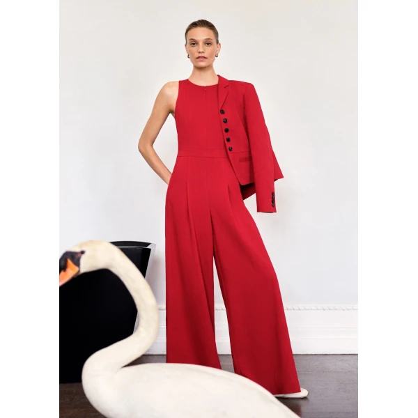 Me and Em ME+EM AM-PM Wide-Leg Jumpsuit in Ruby Red, view 2