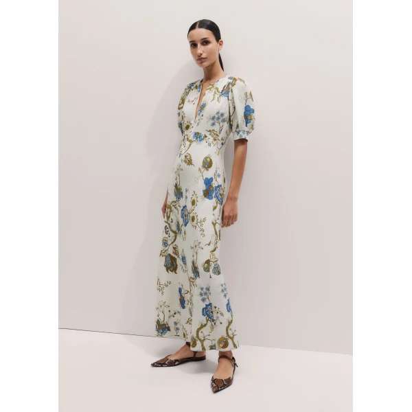 Me and Em ME+EM Bias Cut Maxi Dress in Light Cream/Multi, view 2