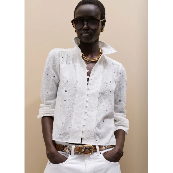 Me and Em ME+EM Broderie Crop Blouse in Soft White, view 2
