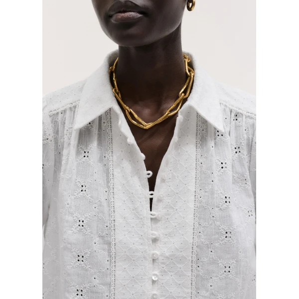 Me and Em ME+EM Broderie Crop Blouse in Soft White, view 3