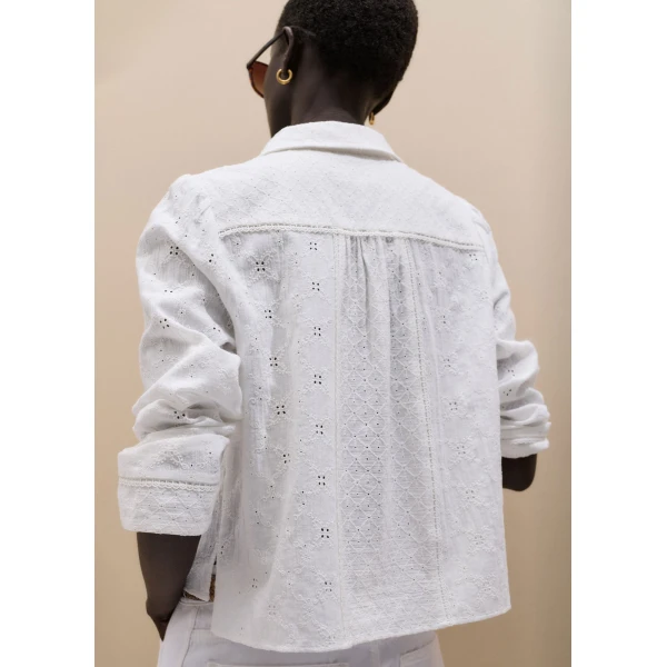 Me and Em ME+EM Broderie Crop Blouse in Soft White, view 5