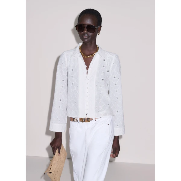 Me and Em ME+EM Broderie Crop Blouse in Soft White, view 6