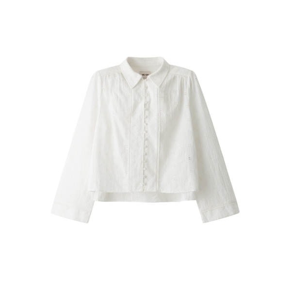 Me and Em ME+EM Broderie Crop Blouse in Soft White