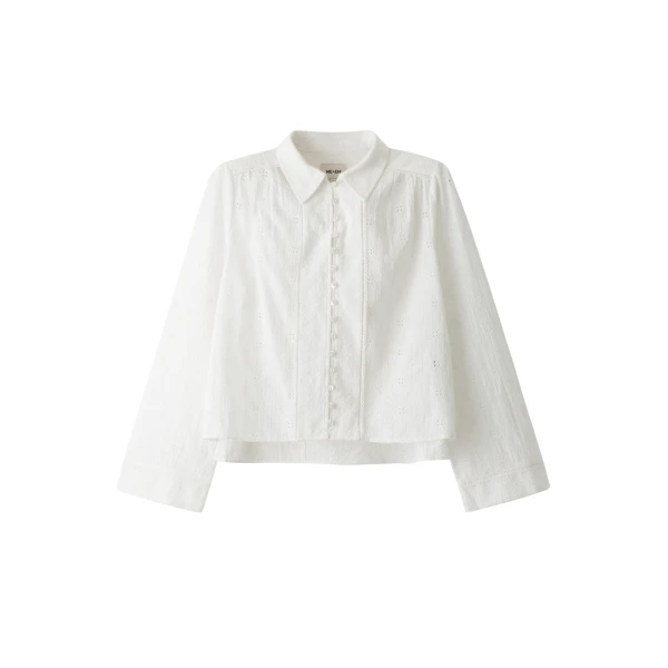 Me and Em ME+EM Broderie Crop Blouse in Soft White