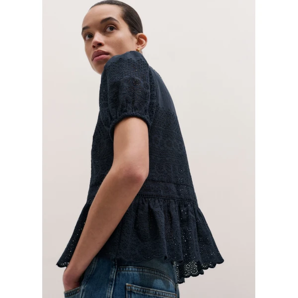 Me and Em ME+EM Broderie Peplum Top in Navy, view 3