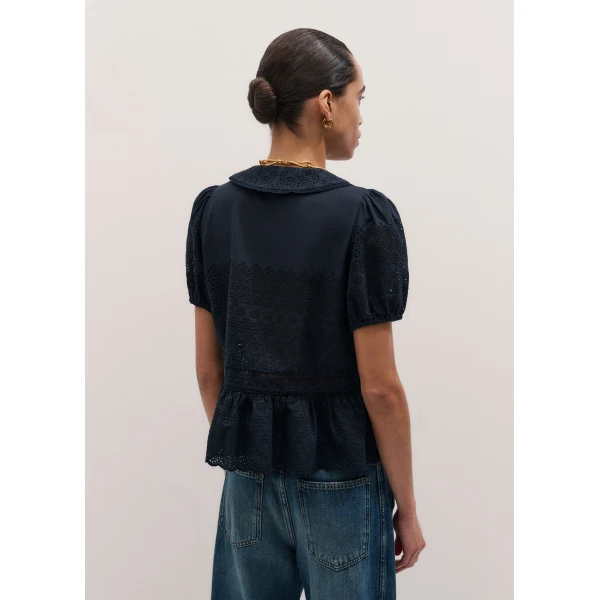 Me and Em ME+EM Broderie Peplum Top in Navy, view 5