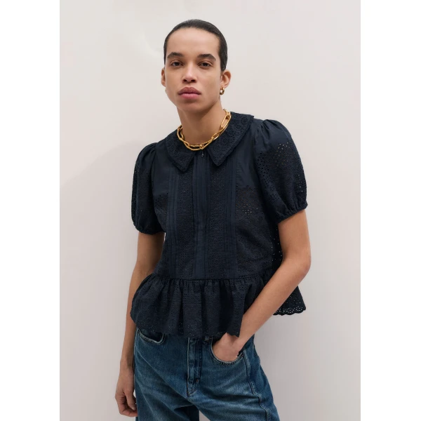 Me and Em ME+EM Broderie Peplum Top in Navy, view 6