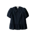 Me and Em ME+EM Broderie Peplum Top in Navy