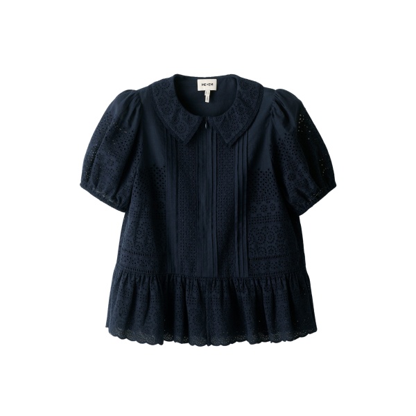 Me and Em ME+EM Broderie Peplum Top in Navy