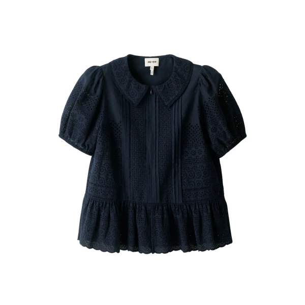 Me and Em ME+EM Broderie Peplum Top in Navy