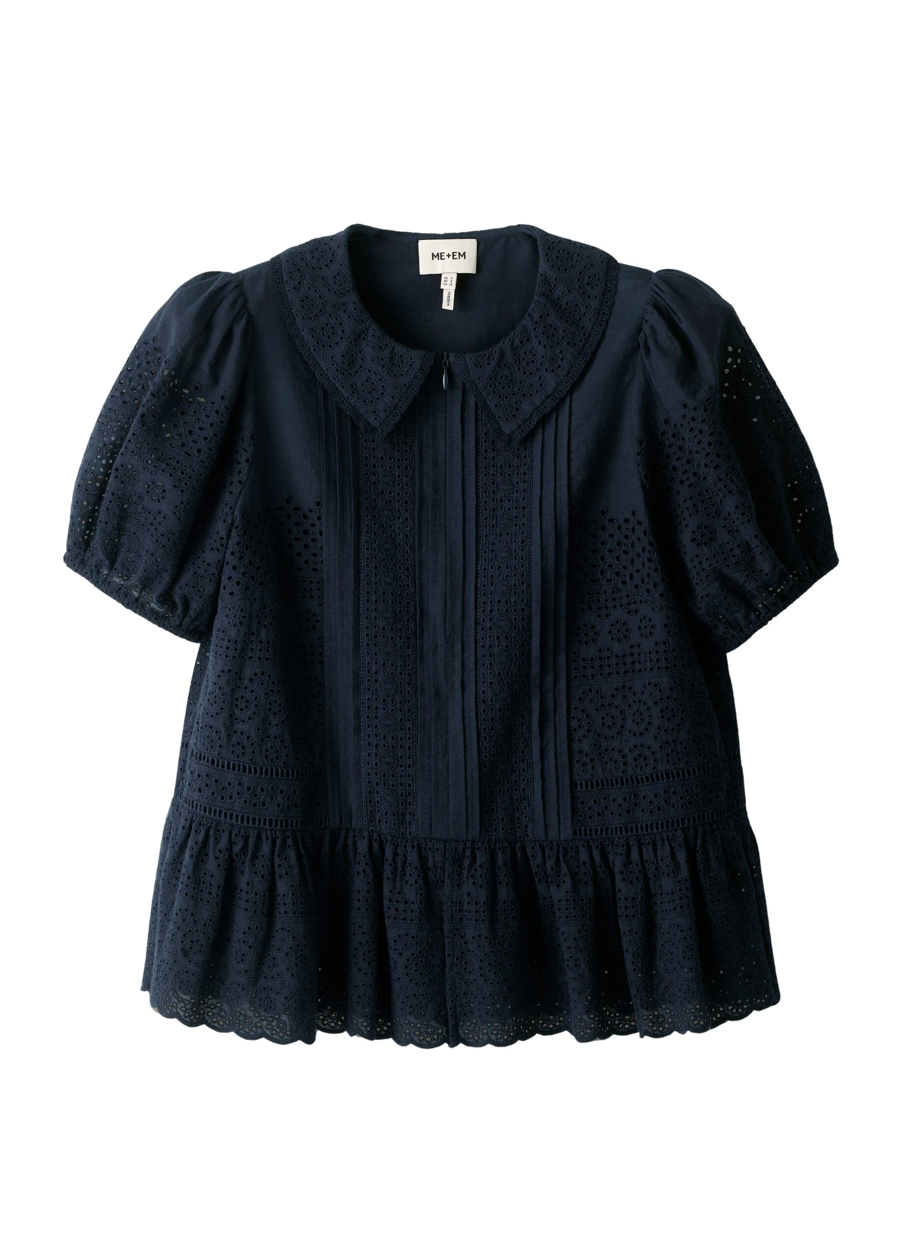 ME+EM Broderie Peplum Top in Navy