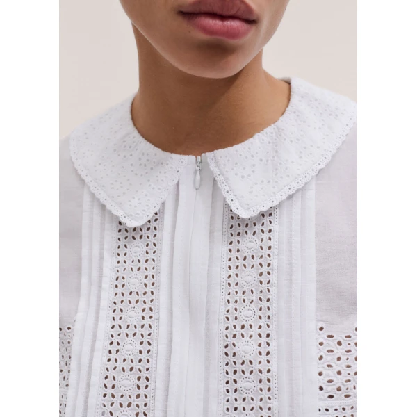 Me and Em ME+EM Broderie Peplum Top in Soft White, view 3