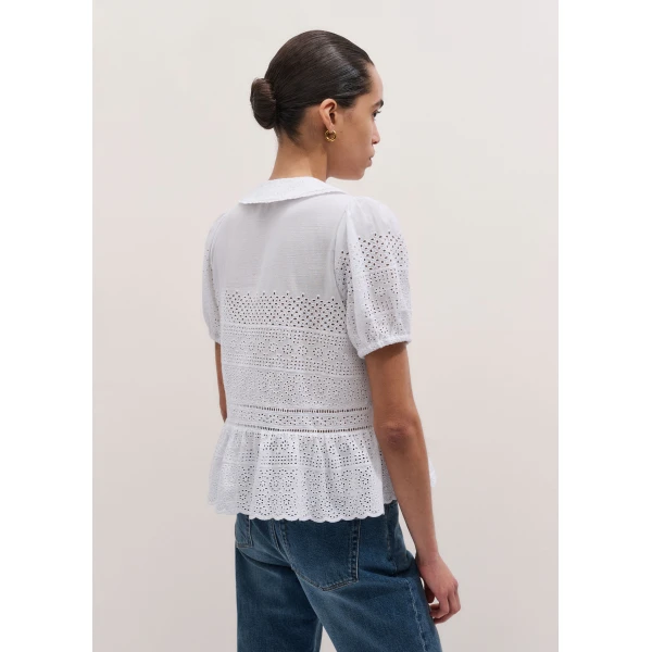 Me and Em ME+EM Broderie Peplum Top in Soft White, view 6