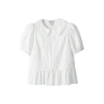 Me and Em ME+EM Broderie Peplum Top in Soft White