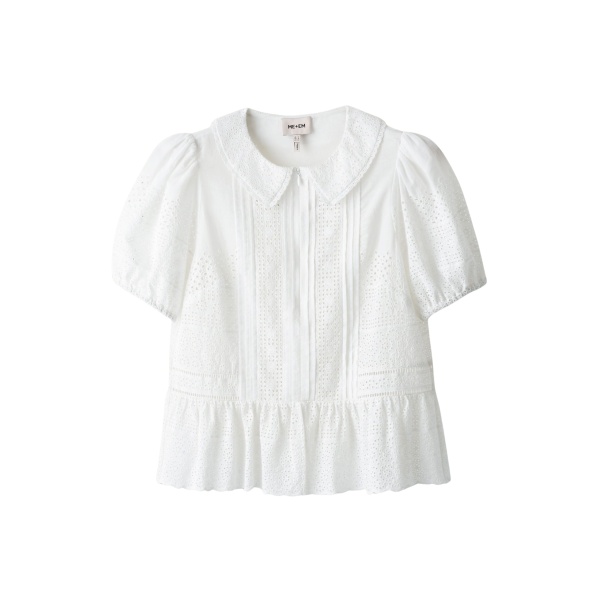Me and Em ME+EM Broderie Peplum Top in Soft White