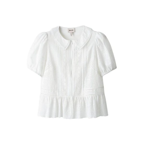 Me and Em ME+EM Broderie Peplum Top in Soft White