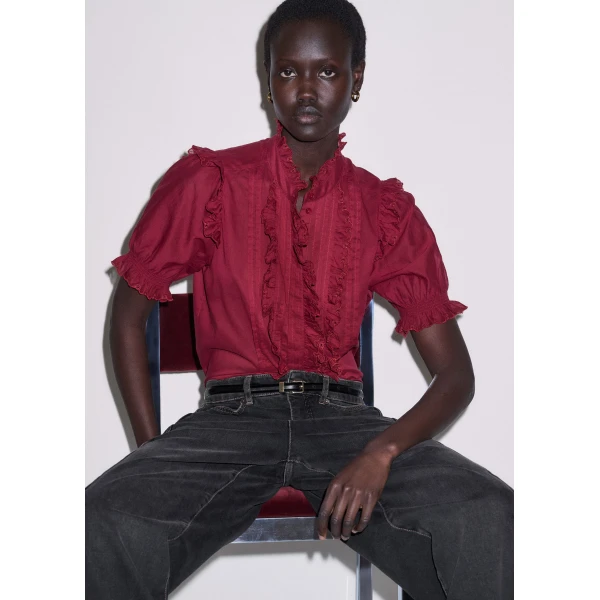 Me and Em ME+EM Broderie Straight Blouse in Pomegranate Red, view 2