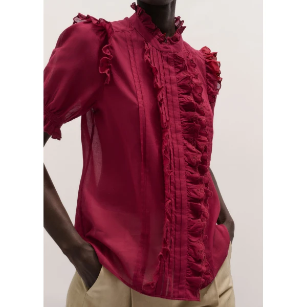 Me and Em ME+EM Broderie Straight Blouse in Pomegranate Red, view 3