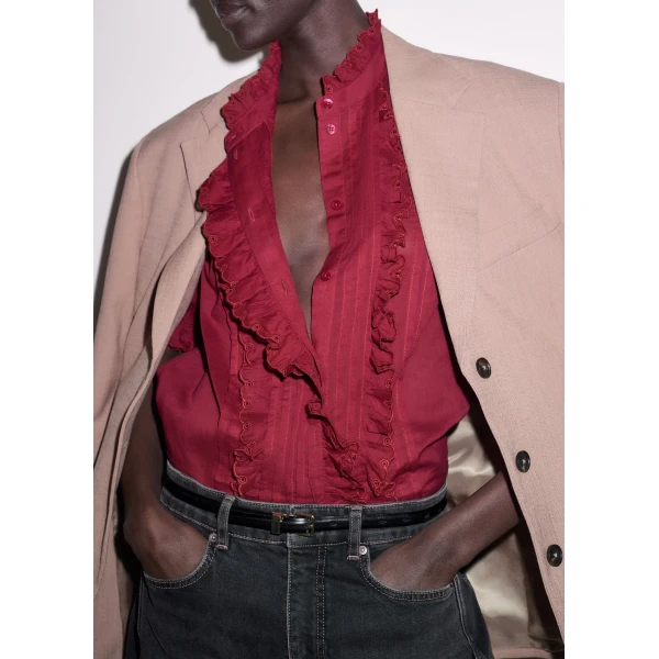 Me and Em ME+EM Broderie Straight Blouse in Pomegranate Red, view 4