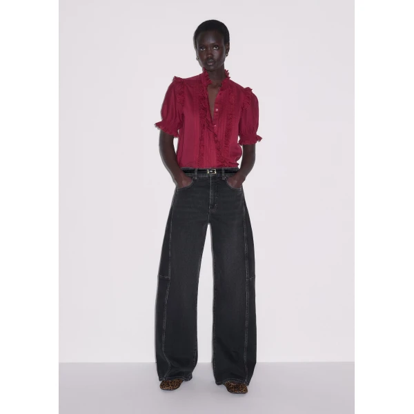 Me and Em ME+EM Broderie Straight Blouse in Pomegranate Red, view 5