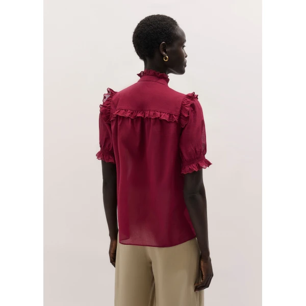 Me and Em ME+EM Broderie Straight Blouse in Pomegranate Red, view 6