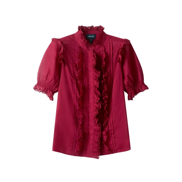 Me and Em ME+EM Broderie Straight Blouse in Pomegranate Red