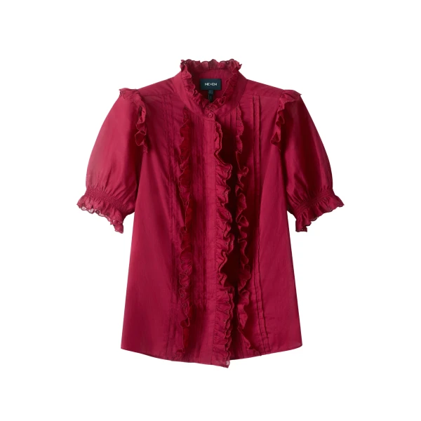 Me and Em ME+EM Broderie Straight Blouse in Pomegranate Red