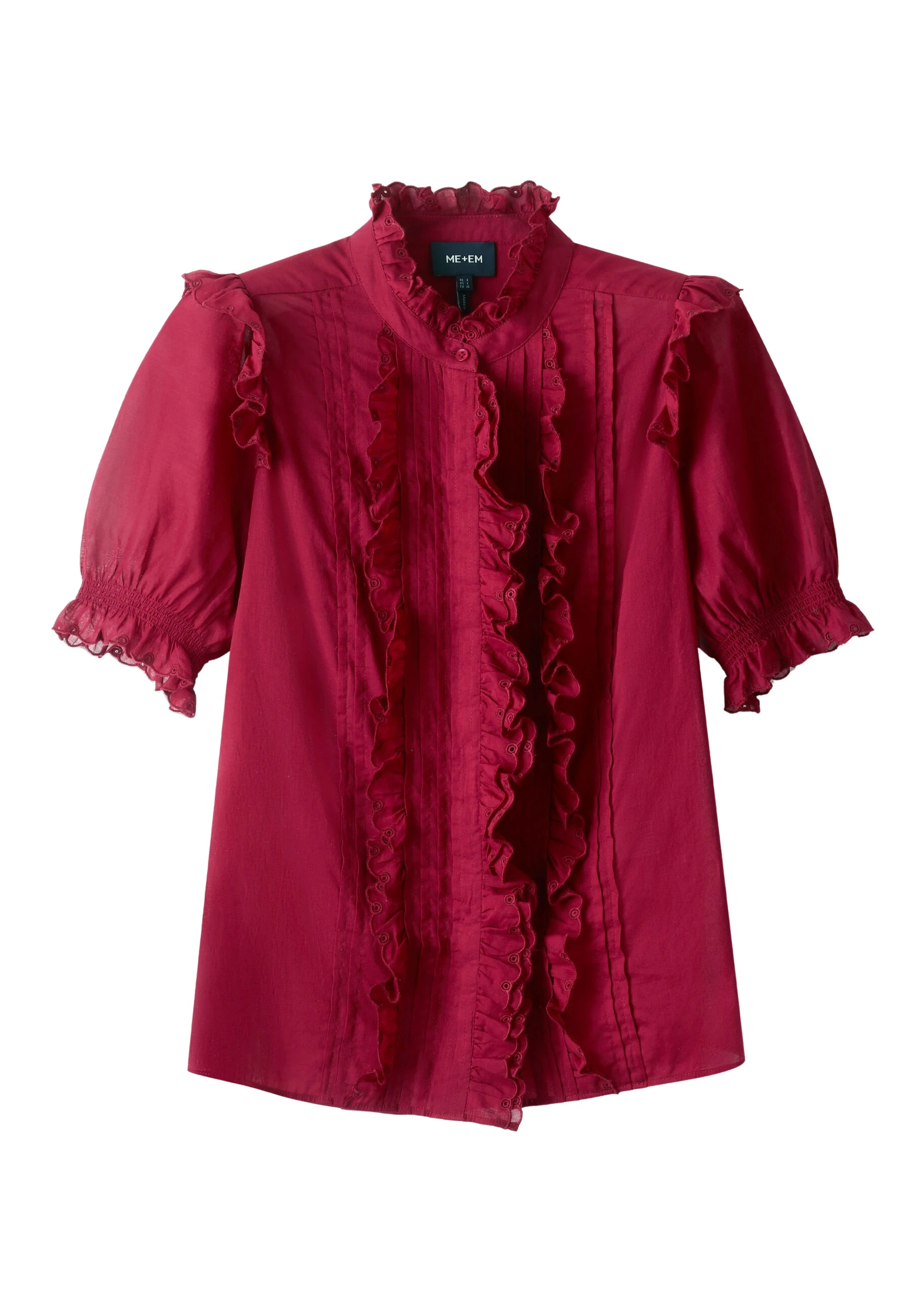 ME+EM Broderie Straight Blouse in Pomegranate Red