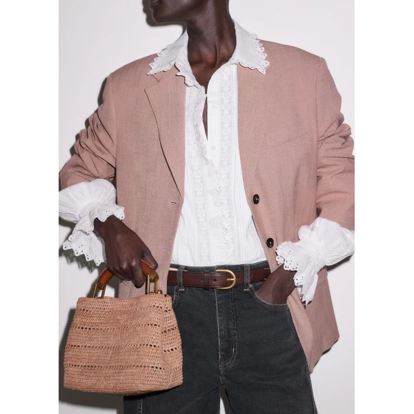 Me and Em ME+EM Broderie Straight Blouse in Soft White, view 4