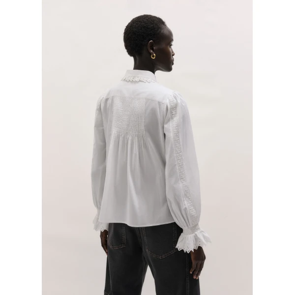 Me and Em ME+EM Broderie Straight Blouse in Soft White, view 5