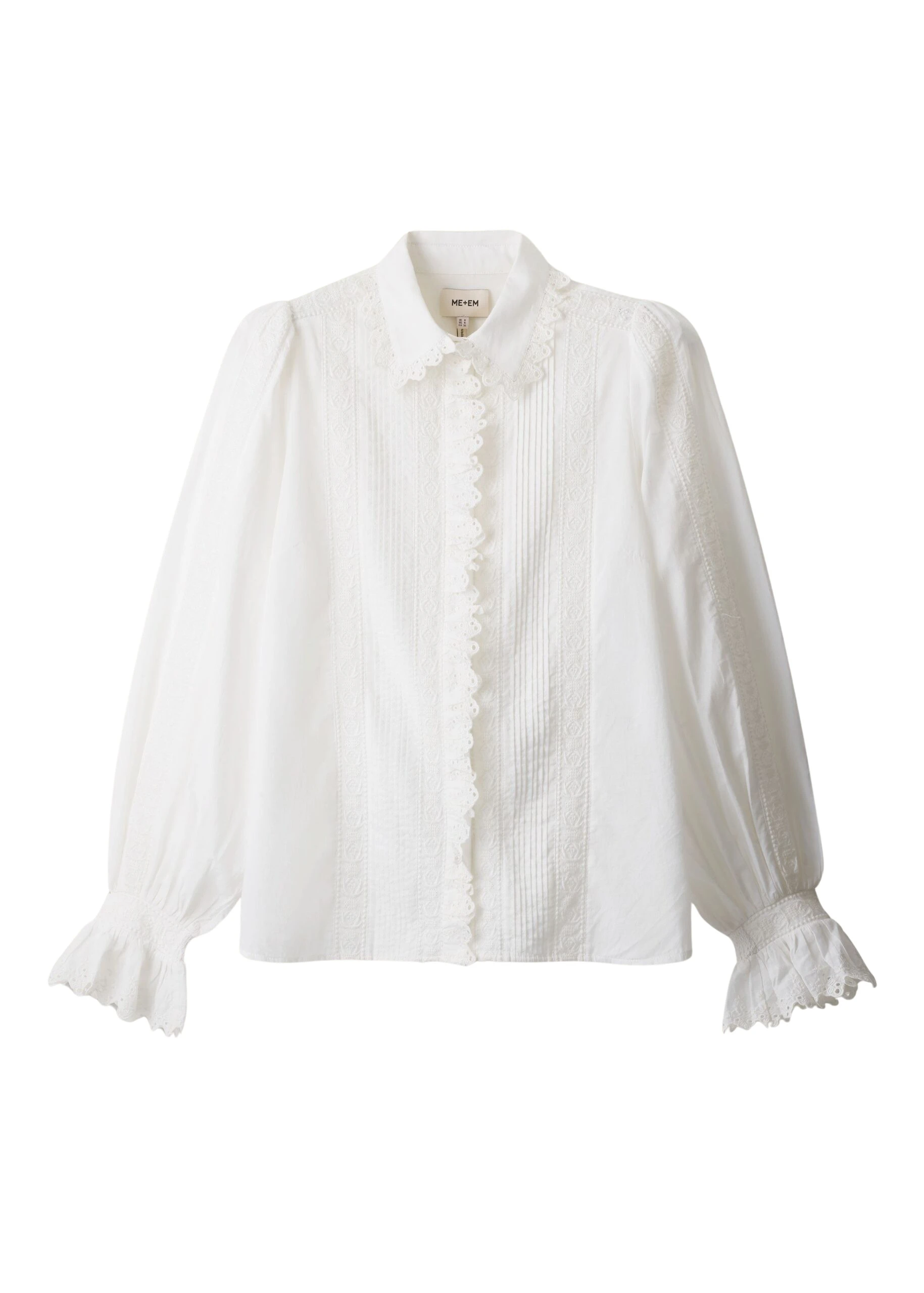 ME+EM Broderie Straight Blouse in Soft White