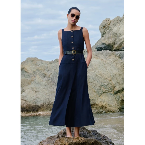 Me and Em ME+EM Button Front Maxi Dress in Navy, view 2