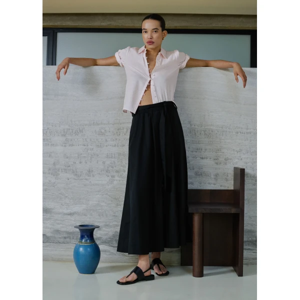 Me and Em ME+EM Button Front Maxi Skirt in Black, view 2