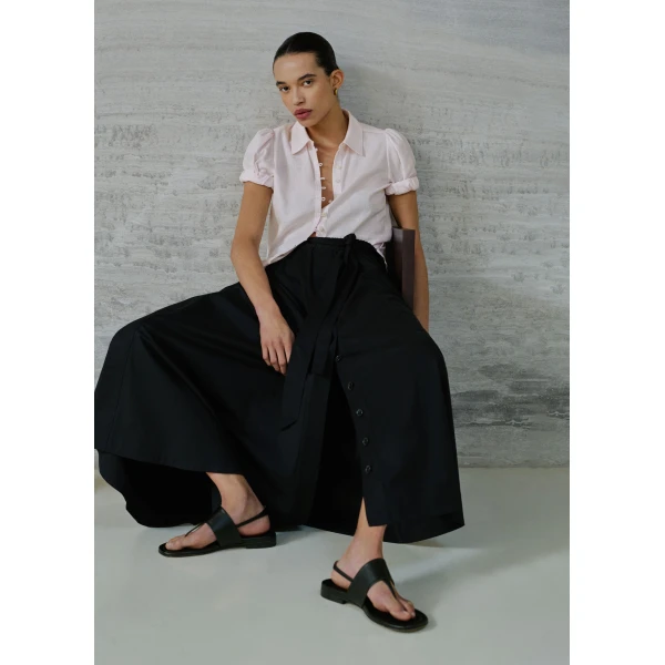 Me and Em ME+EM Button Front Maxi Skirt in Black, view 4