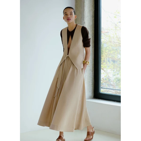 Me and Em ME+EM Button Front Maxi Skirt in Warm Stone, view 2