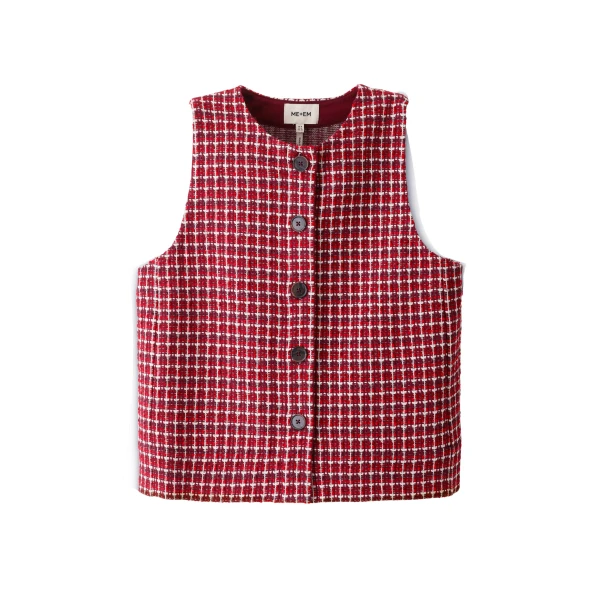 Me and Em ME+EM Button Shell Top in Pomegranate Red Multi