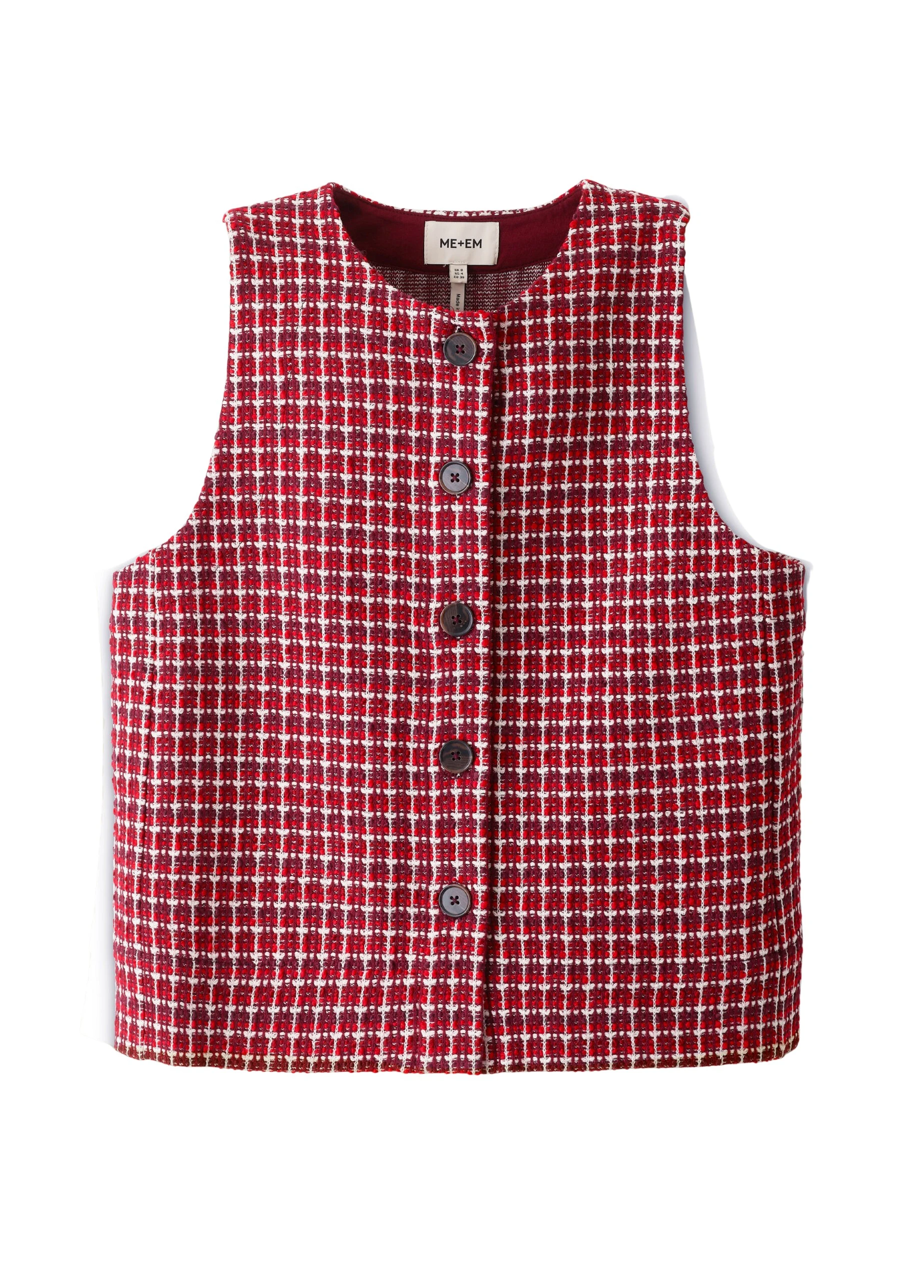 ME+EM Button Shell Top in Pomegranate Red Multi