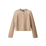 Me and Em ME+EM Contrast Rib Cardigan in Camel/Soft White