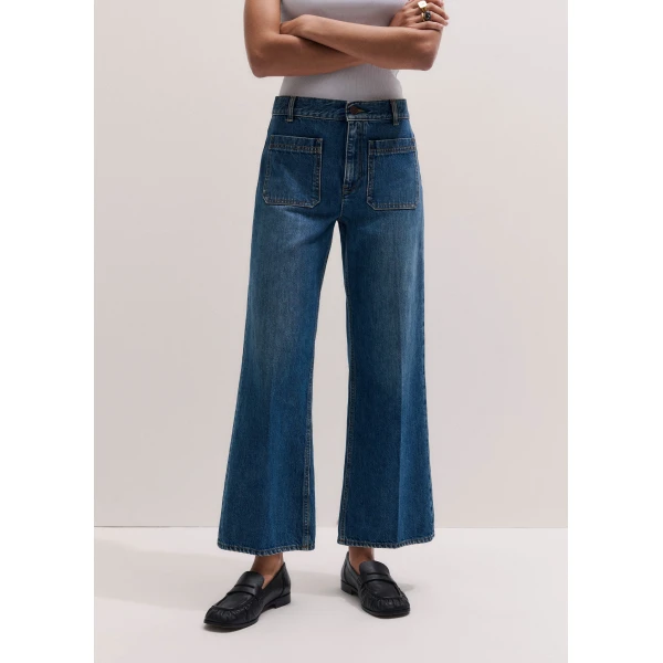 Me and Em ME+EM Crop Kick Flare Jean in Authentic Mid Blue Wash, view 2