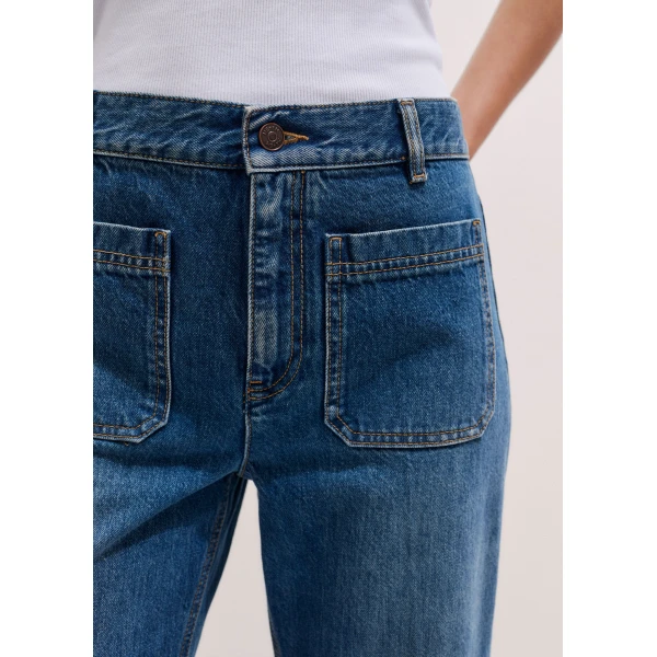 Me and Em ME+EM Crop Kick Flare Jean in Authentic Mid Blue Wash, view 4