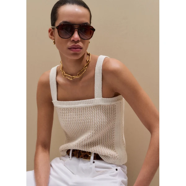 Me and Em ME+EM Crop Knit Vest in Pale Stone/Cream, view 2
