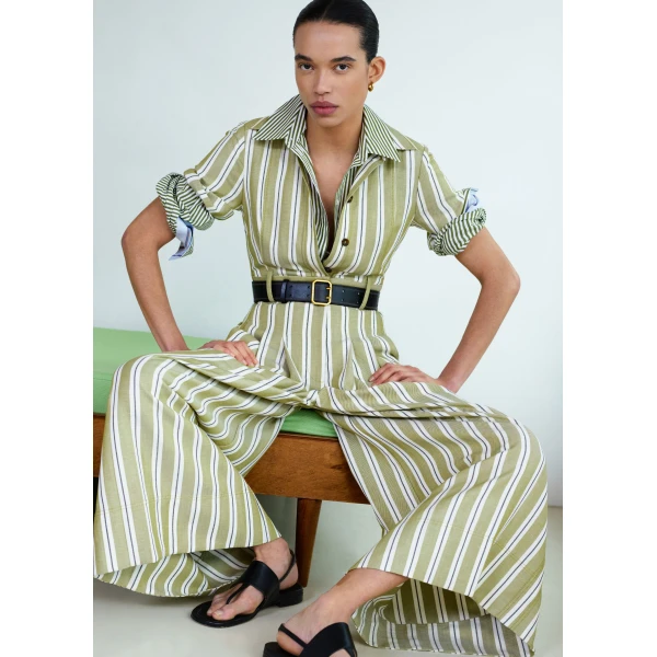 Me and Em ME+EM Crop Wide-Leg Jumpsuit in Olive/Multi, view 4