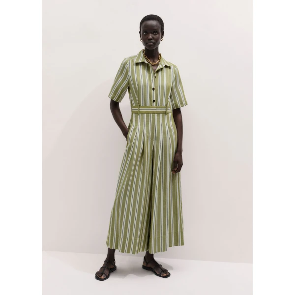 Me and Em ME+EM Crop Wide-Leg Jumpsuit in Olive/Multi, view 6