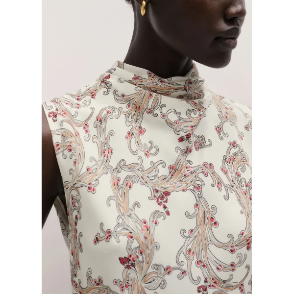 Me and Em ME+EM Drape High Neck Top in Light Cream/Multi, view 3