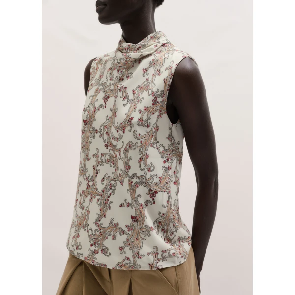 Me and Em ME+EM Drape High Neck Top in Light Cream/Multi, view 6