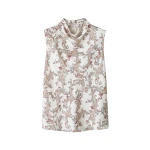 Me and Em ME+EM Drape High Neck Top in Light Cream/Multi
